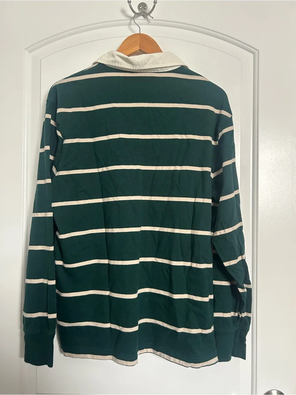 J. Crew Striped Rugby 100% Cotton Polo Green Size M preppy nautical retro 90s
